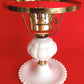 Vintage Milk Glass Lamp Beaded Tray Base Quilted Diamond Pattern Shade Parlor Table Statement Lamp GWTW Style Retro Lighting