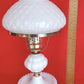 Vintage Milk Glass Lamp Beaded Tray Base Quilted Diamond Pattern Shade Parlor Table Statement Lamp GWTW Style Retro Lighting