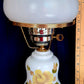 Vintage GWTW Style Milk Glass Table Lamp Painted Yellow Rose Ornate Solid Brass Base Shade w/Scalloped Edge Dresser Desk Parlor Vanity Lamp