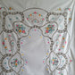 Vintage Handmade Crochet Lace Embroidered Cross Stitch Floral Beige Linen Medallion Rectangle Tablecloth Dining Table Cover 64” W x 94“ L