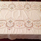 Vintage Handmade Crochet Lace Embroidered Cross Stitch Floral Beige Linen Medallion Rectangle Tablecloth Dining Table Cover 64” W x 94“ L