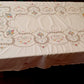 Vintage Handmade Crochet Lace Embroidered Cross Stitch Floral Beige Linen Medallion Rectangle Tablecloth Dining Table Cover 64” W x 94“ L