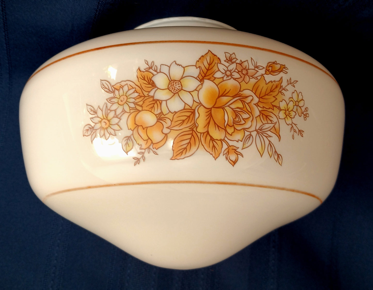 Vintage Blown Glass Acorn Shaped White Lampshade Painted Floral Roses Pendant Flush/Semi Mount Replacement Globe 4” Fitter-NOS