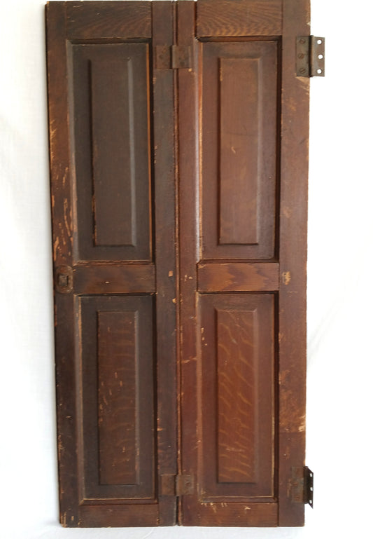 Vintage Old Distressed Cabinet Cupboard Pantry Bi-Fold Wooden Door Raised Panels Connected Hinges Architectural Salvage Farmhouse Décor