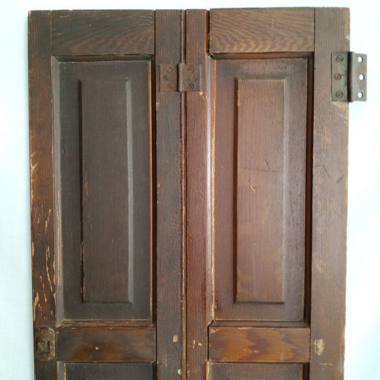 Vintage Old Distressed Cabinet Cupboard Pantry Bi-Fold Wooden Door Raised Panels Connected Hinges Architectural Salvage Farmhouse Décor
