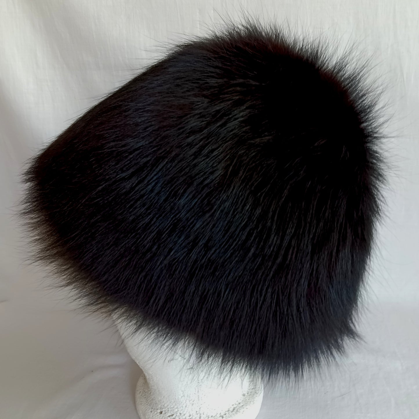 Vintage Black Rabbit Fur Hat Cloche Style Satin Lining Padded Warm Winter Hat Unisex Small Size Hat 20 1/2” Around Inside