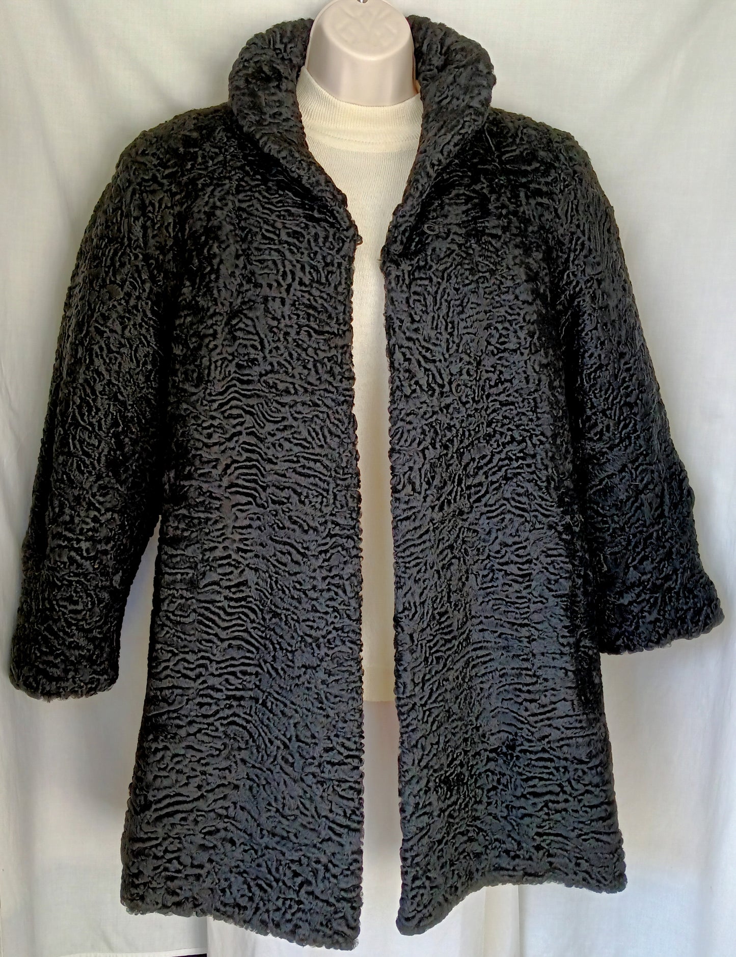 Vintage Black Fur Astrakhan Karakul Persian Lamb Coat Women Winter Coat Genuine Fur Coat - Size M