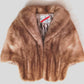 Vintage Blonde Beige Real Mink Fur Cape Stole Open Front Shawl Collar Pockets Women Outerwear Wrap Wedding Bridal Bolero Size S