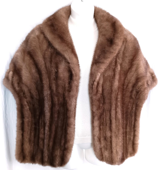 Medium Brown Real Mink Fur Cape Stole Open Front High Shawl Collar Lining Pockets Women Wedding Bridal Bolero Wrap Size XL