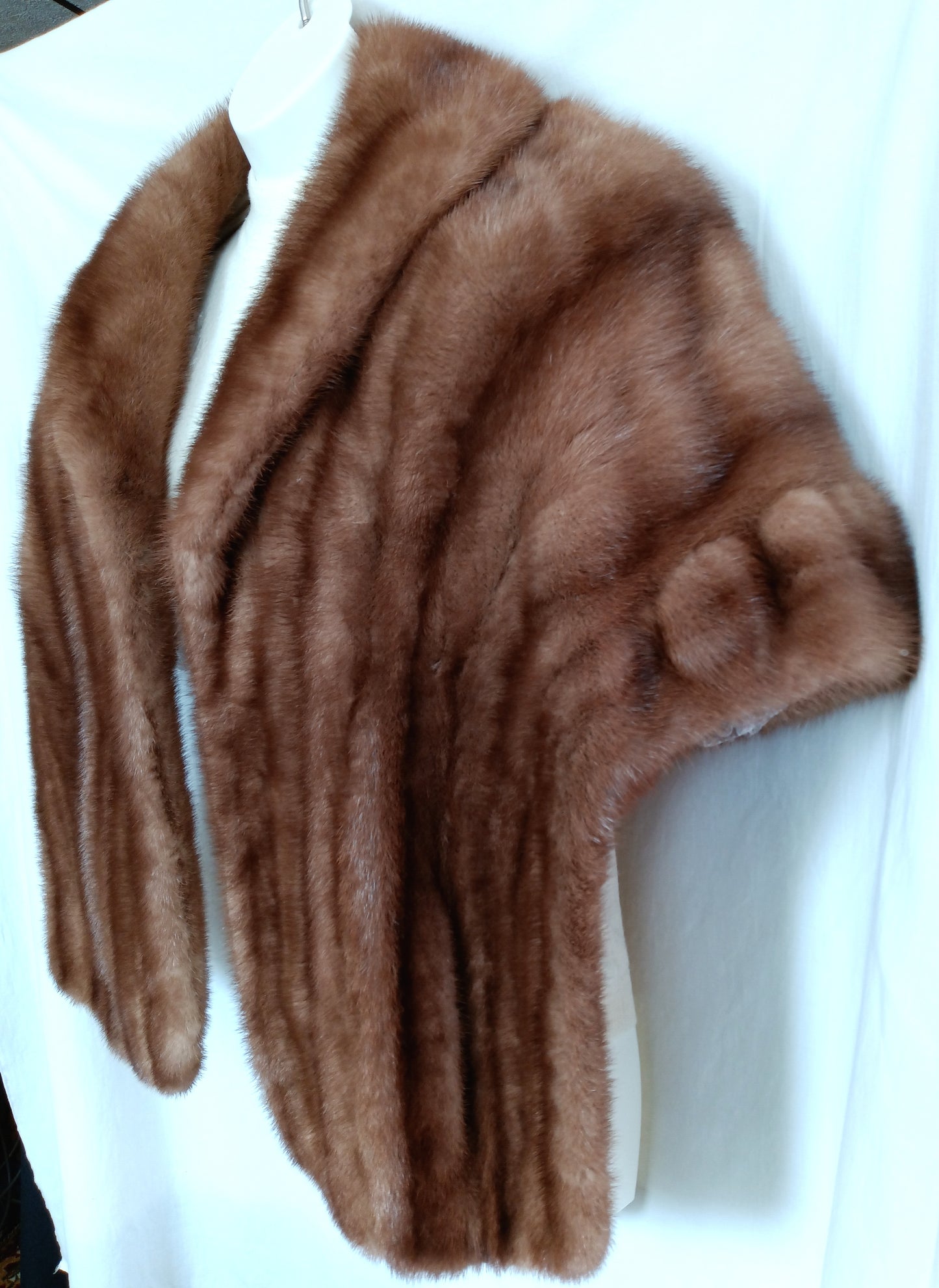 Medium Brown Real Mink Fur Cape Stole Open Front High Shawl Collar Lining Pockets Women Wedding Bridal Bolero Wrap Size XL