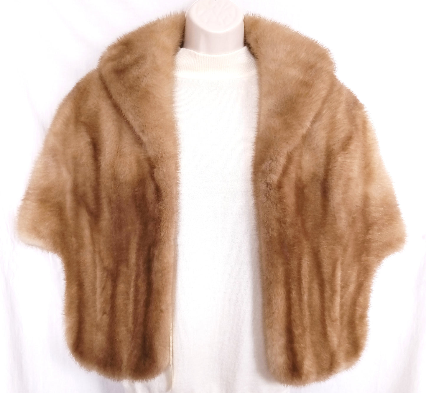 Vintage Blonde Beige Real Mink Fur Cape Stole Open Front Shawl Collar Pockets Women Outerwear Wrap Wedding Bridal Bolero Size S