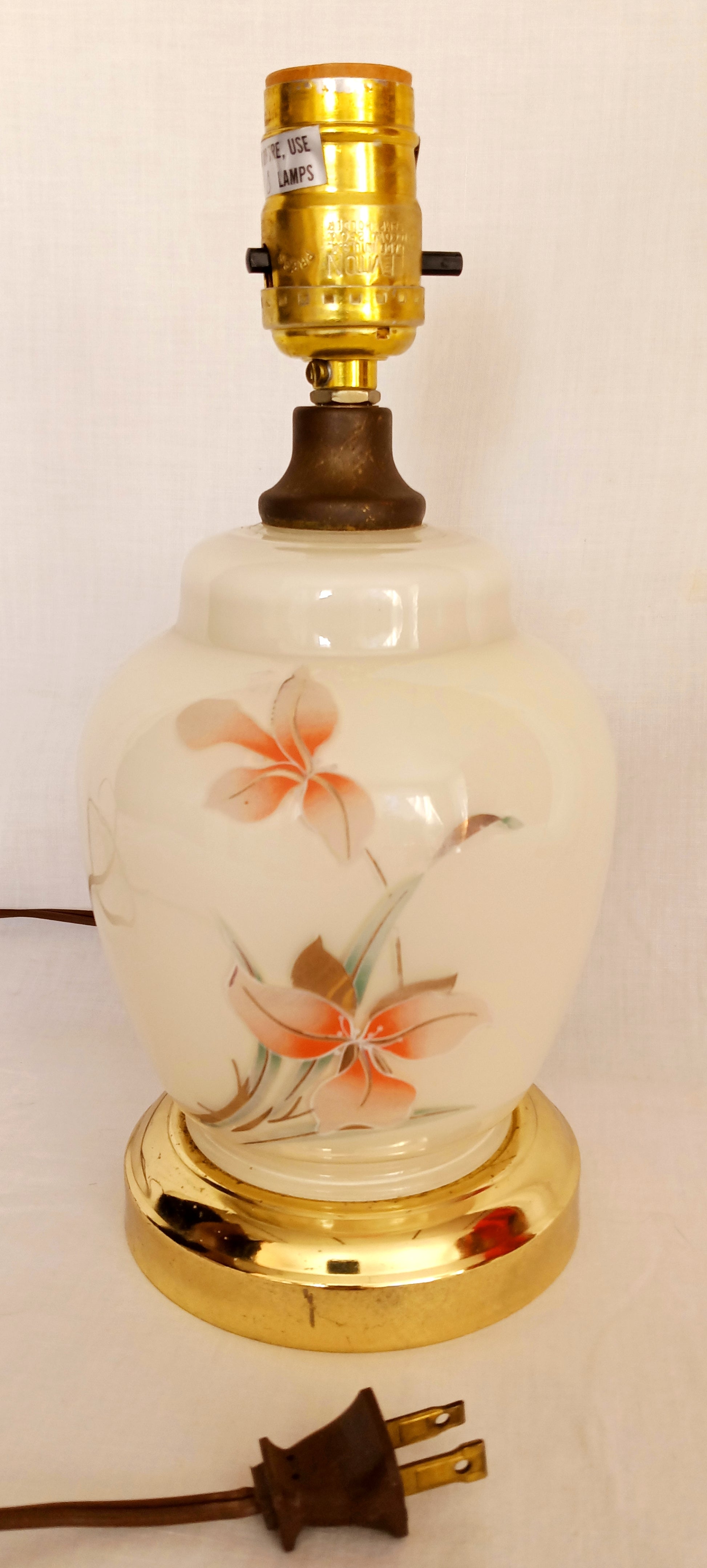 French Vintage Yellow Lamp With Floral Cast Metal Base French 