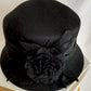 Vintage Women Hat Elegant Adora Black Wool Cloche Bowler Bucket Cap Black Felt Feather Flower Accent Trim Brim Lady Headwear Size 22 w/Box