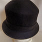Vintage Women Hat Elegant Adora Black Wool Cloche Bowler Bucket Cap Black Felt Feather Flower Accent Trim Brim Lady Headwear Size 22 w/Box