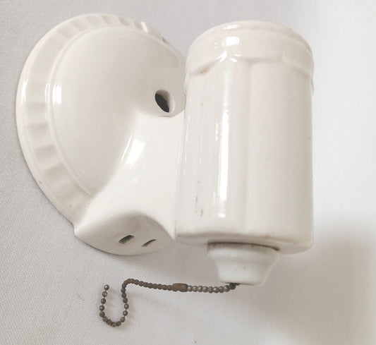 Antique Vintage One Light White Glazed Ceramic Porcelain Round Sconce Plug In Pull Chain Bathroom Flush Mount Fixture Retro Lighting