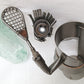 Metal Art Sculpture Female Tennis Player Figurine Steel Copper Wine Bottle Holder Caddy w/ Embossed Green Glass Bottle