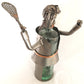 Metal Art Sculpture Female Tennis Player Figurine Steel Copper Wine Bottle Holder Caddy w/ Embossed Green Glass Bottle