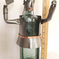 Metal Art Sculpture Female Tennis Player Figurine Steel Copper Wine Bottle Holder Caddy w/ Embossed Green Glass Bottle