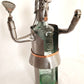 Metal Art Sculpture Female Tennis Player Figurine Steel Copper Wine Bottle Holder Caddy w/ Embossed Green Glass Bottle