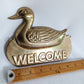 Vintage Brass Duck Welcome Door Plaque w/ Hanging Chain Mallard Duck Welcome Sign Home Décor-NOS