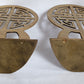 Vintage Pair of Solid Brass Round Bookends Chinese Shou Symbol Design Oriental Asian Home Decor