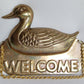 Vintage Brass Duck Welcome Door Plaque w/ Hanging Chain Mallard Duck Welcome Sign Home Décor-NOS