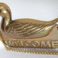 Vintage Brass Duck Welcome Door Plaque w/ Hanging Chain Mallard Duck Welcome Sign Home Décor-NOS