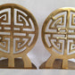 Vintage Pair of Solid Brass Round Bookends Chinese Shou Symbol Design Oriental Asian Home Decor