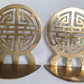 Vintage Pair of Solid Brass Round Bookends Chinese Shou Symbol Design Oriental Asian Home Decor