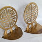 Vintage Pair of Solid Brass Round Bookends Chinese Shou Symbol Design Oriental Asian Home Decor