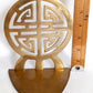 Vintage Pair of Solid Brass Round Bookends Chinese Shou Symbol Design Oriental Asian Home Decor