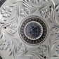 Vintage Art Deco Lampshade White Raised Floral Design and Clear Glass Round Shade Ceiling Pendant Light 3 Holes Scalloped Rim 10 1/2” D