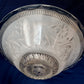 Vintage Art Deco Lampshade White Raised Floral Design and Clear Glass Round Shade Ceiling Pendant Light 3 Holes Scalloped Rim 10 1/2” D