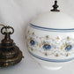 Vintage L&L WMC 1971 Ceiling Fixture Pendant Quoizel Abigail Adams Blue Poppy Floral Milk Glass Globe Canopy Porcelain Light Socket Finial