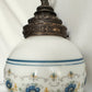 Vintage L&L WMC 1971 Ceiling Fixture Pendant Quoizel Abigail Adams Blue Poppy Floral Milk Glass Globe Canopy Porcelain Light Socket Finial