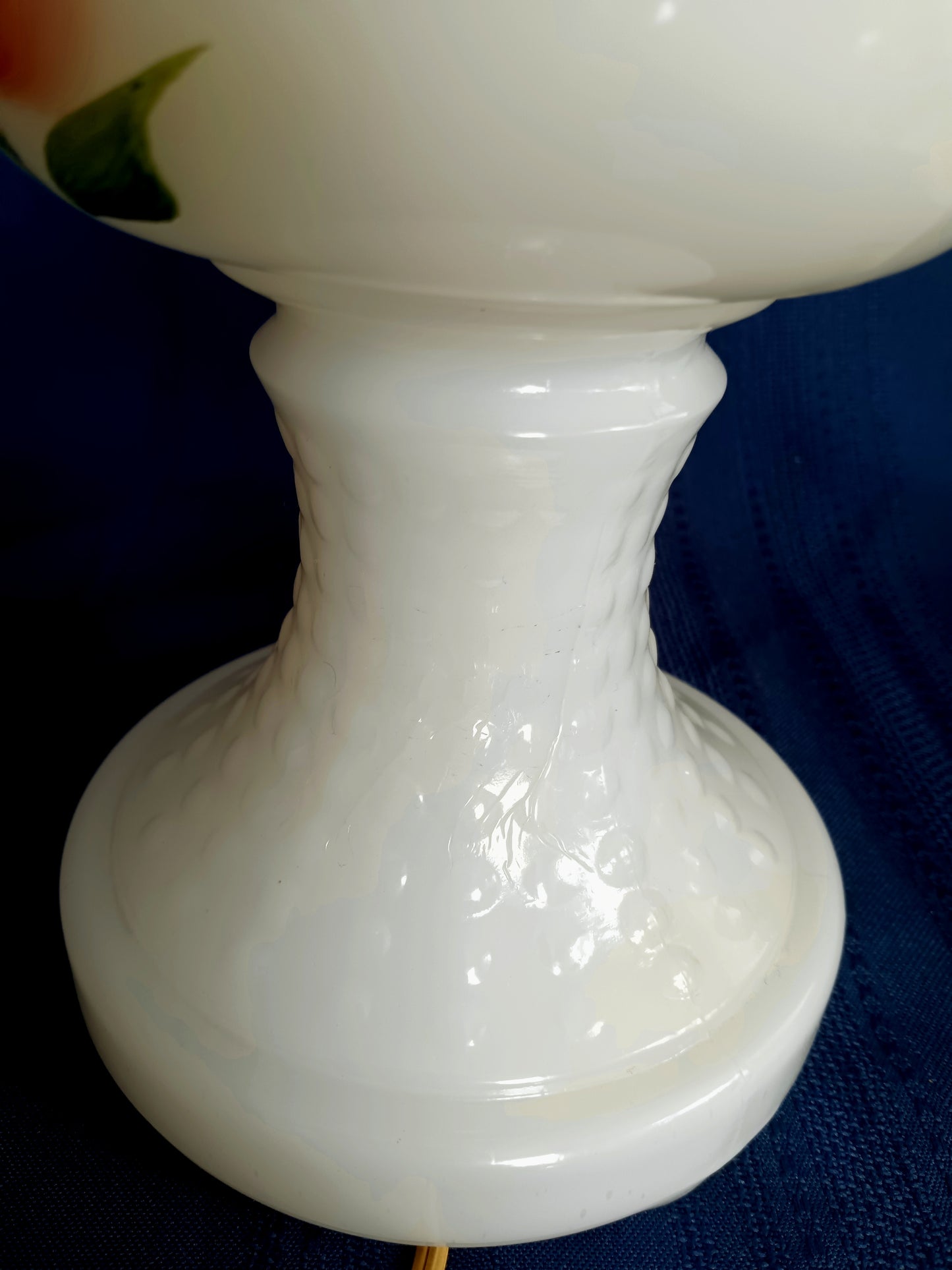 Vintage Milk Glass Hurricane Electric Lamp Footed Base Painted Red Rose Flowers Chimney Shade Bedroom End Table Lamp Country Décor