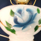 Vintage GWTW Style Milk Glass Table Lamp Painted Blue Flower Brass Base Shade w/Scalloped Edge Dresser Desk Parlor Vanity Lamp