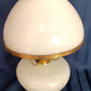 Vintage GWTW Style Milk Glass Table Lamp Painted Blue Flower Brass Base Shade w/Scalloped Edge Dresser Desk Parlor Vanity Lamp