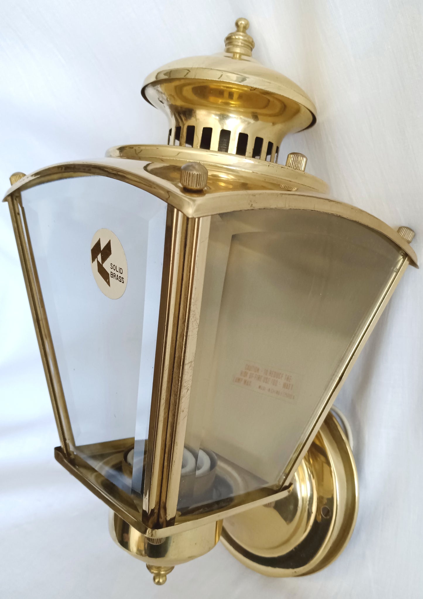 Vintage Outdoor/Indoor One Light Wall Mount Electric Fixture Sconce Lantern Style Polished Solid Brass Beveled Glass Porch Patio Lamp Light